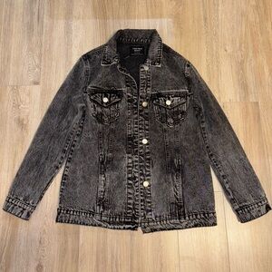 Black Acid Wash Long Denim Jean Jacket